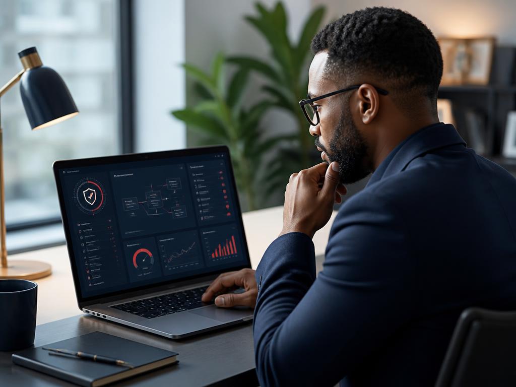 Practitioner reviewing AI agent governance and security controls on a laptop dashboard