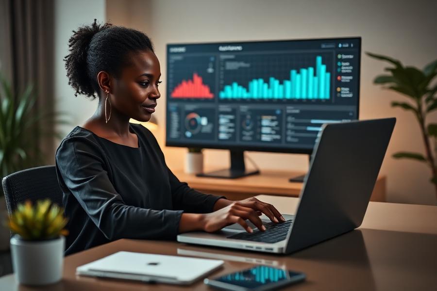 Professional studying AI governance frameworks on a laptop