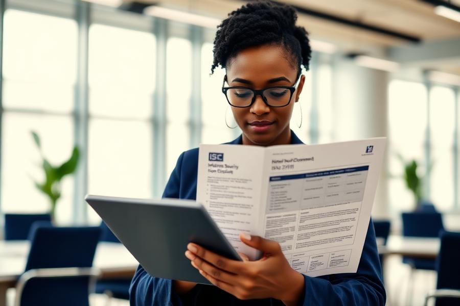 Professional reviewing ISO/IEC 27001 information security documentation