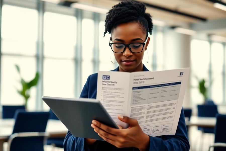 Professional reviewing ISO/IEC 27001 information security documentation