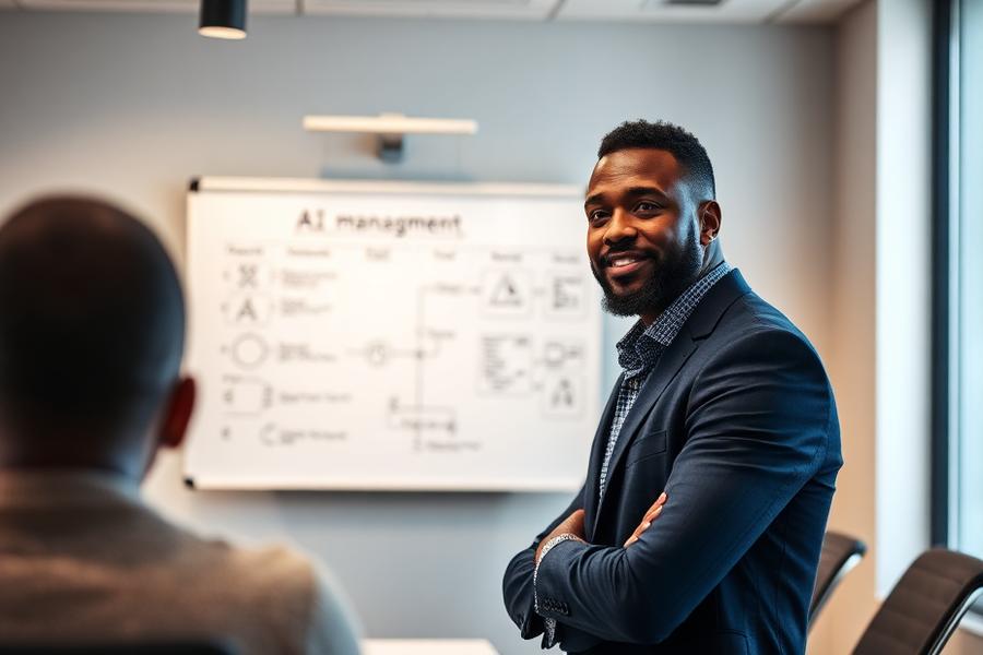 Practitioner leading an ISO/IEC 42001 AI management system implementation session